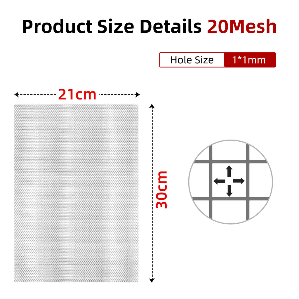 AggFencer 4 Pcs 20 Mesh 304 Stainless Steel Mesh, 12 x 8 Inch Steel Wire Mesh Screen, 52% Open Area Multipurpose Metal Screen(30cm x 21cm)