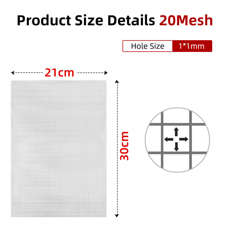 AggFencer 4 Pcs 20 Mesh 304 Stainless Steel Mesh, 12 x 8 Inch Steel Wire Mesh Screen, 52% Open Area Multipurpose Metal Screen(30cm x 21cm)